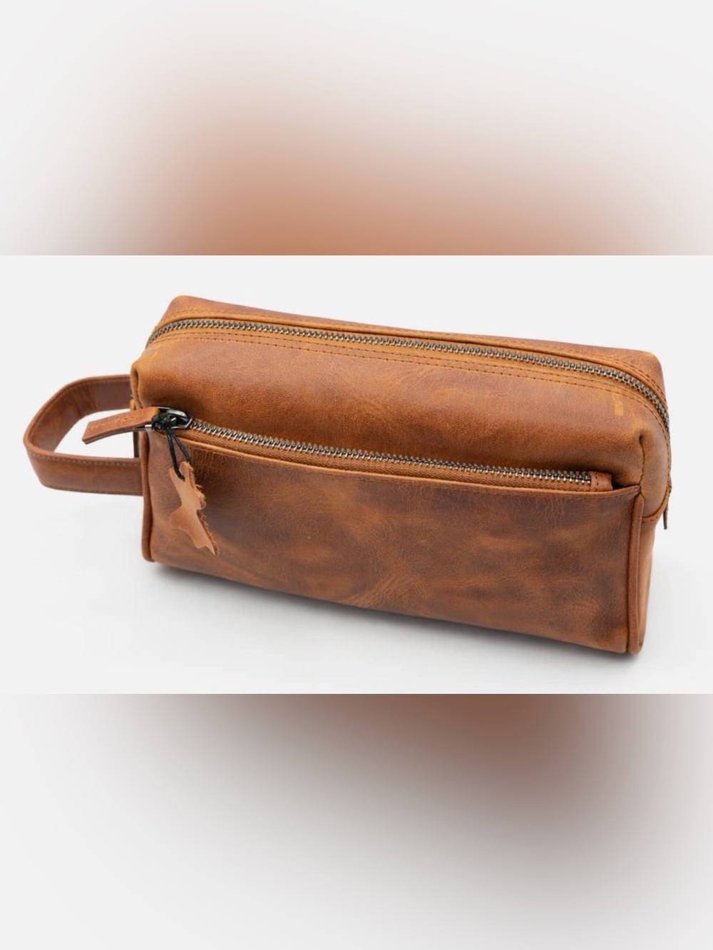 Men's Brown Leather Travel Dopp Kit Toiletry Bag 100% leather new